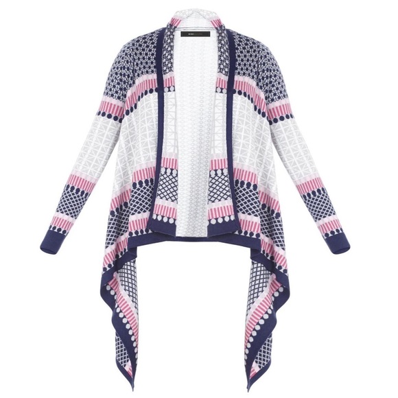 BCBG Max Azria Janel Cardi-Wrap Sweater Printed Asymmetrical Long Size XXS/XS - Picture 2 of 6